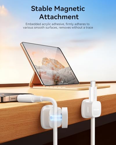 6-Pack Magnetic Cable Clips, Rocoren Smooth Adjustable Adhesive Cord Organizer, Desk Cable Management Wire Holder Keeper Cables Staples for Nightstand Home Office Desk Car Phone Wall Desktop - color: 6-White