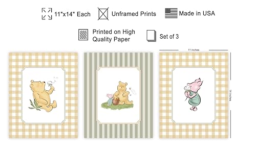 Monem Art 3-Piece Classic Characters Print - Pooh & Friends Poster - Nursery Art - Aesthetic Story Book Wall Design - Great Playroom or Kid's Room Decor - 11x14 UNFRAMED Wall Art - color: Style-14, size: 11"L x 14"W