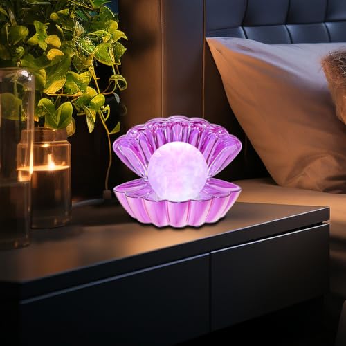 LKUA Shell Pearl Beach Themed Night Light, RGB 8 Colors Changing Mood Shell Pearl Lamps, Bedside LED Clamshell Portable Night Lights for Bar (Electroplating Purple) - color: Electroplating Purple