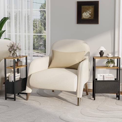 Narrow Side Table, Slim End Table with Magazine Rack, Skinny Bedside Table for Small Spaces, 3 Tier Sofa Couch Table Nightstand for Living Room, Bedroom, Walnut Brown LET503BR - color: Walnut Brown, style: No Charging Station
