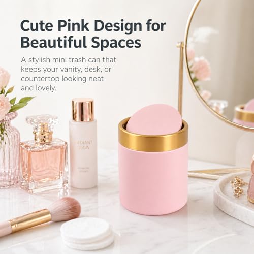 Mini Trash Can with Lid, Small Desktop Waste Bin with Swing Lid, 1.5L / 0.4 Gal Countertop Trash Bin for Desk, Vanity, Bathroom, Coffee Bar and Office, Pink - color: Pink