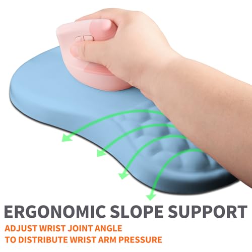 Ergonomic Joint Wrist Support Mouse Pad with Memory Foam Cushion Massage Bump, Carpal Tunnel Pain Relief Mousepad Slope Design for Wrist Rest, 11.8x7.9 in, LightSkyBlue - color: LightSkyBlue