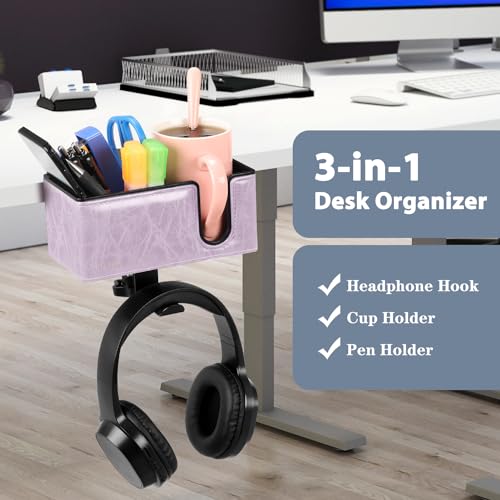 Desk Cup Holder Clip on Pen Holder Headphone Hanger Headset Stand Rotatable Clamp Hook Under Desk (Violet) - color: Violet