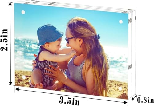 HELPLEX Acrylic Picture Frames 2.5x3.5, 5 Pack Magnetic Double Sided Clear Frameless Frame, 20mm Thick Free Standing Desktop Display Holder for Instant Photo Instax Mini Wallet Size 2x3 Pictures - size: 2.5x3.5(5 PACK)