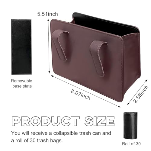 Yourkar Car Trash Can, Foldable Waterproof Leather Car Garbage Organizer Holder, Automotive Mini Dustbin Container with One Roll Trash Bag, Universal Interior Car Accessories (Dark Brown) - color: Dark Brown, S