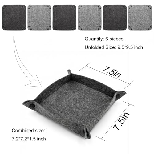 Soft Felt Tray, Foldable Catchall Organizer, 6-Pack Drop Zone Trays for Entryway, Desk, Nightstand & Travel