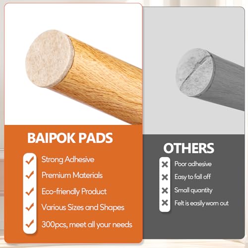 Furniture Pads 300 Pack Premium Furniture Felt Pads (Beige), Huge Quantity Self Adhesive Anti Scratch Floor Protector for Furniture Legs Hardwood with 60 Cabinet Door Bumpers - size: Beige
