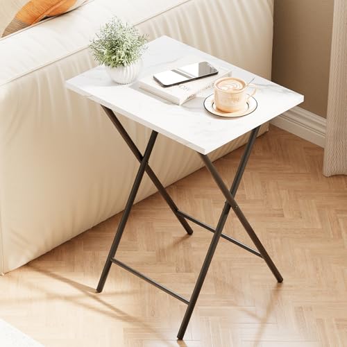 Folding TV Tray Table, Portable Foldable TV Dinner Tray on couch, Space-Saving Snack Serving Sofa Side Table, Easy to Fold Stable TV Trays for Living Room, Bedroom, Small Spaces (White Marble + Black) - color: White Marble + Black, size: 1 PCS