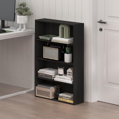 Furinno Basic Book Shelf, 4-Tier Bookcase with Open Shelf, Bookshelf, Cube Storage Organizer, 6 x 24 x 35, for Living Room, Bedroom, Home Office, Espresso - color: Espresso, size: 4-Tier, 6 x 24 x 35