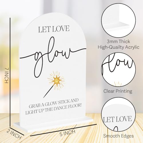Wedding Glow Sticks Light Up Sticks Sign for Reception Acrylic Arch Dance Floor Props Table Decor Signs for Wedding Bridal Shower 7 x 5 Inches - color: Glow