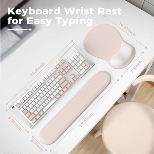 iCasso Keyboard Wrist Rest,Beige Ergonomic Mouse Pad with Wrist Support,Acrylic Clear Keyboard Stand for Desktop,Non-Slip Mousepad Set for Office Home Gaming - color: Beige