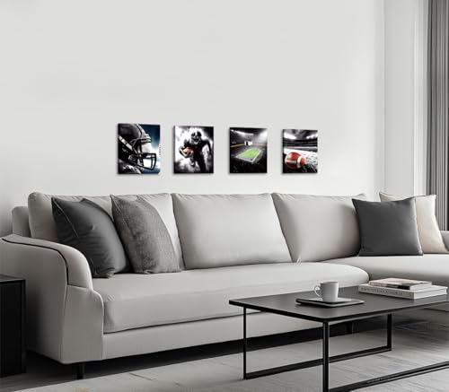 Framed American Football Sport Canvas Wall Art,American Football Prints, Set of 4 (8"X10") Rugby Art Poster, Black White Gym Artwork Prints for Bedroom Man Cave Boy's Bedroom Decor - color: Framed-8"X10"-American Football Art Prints