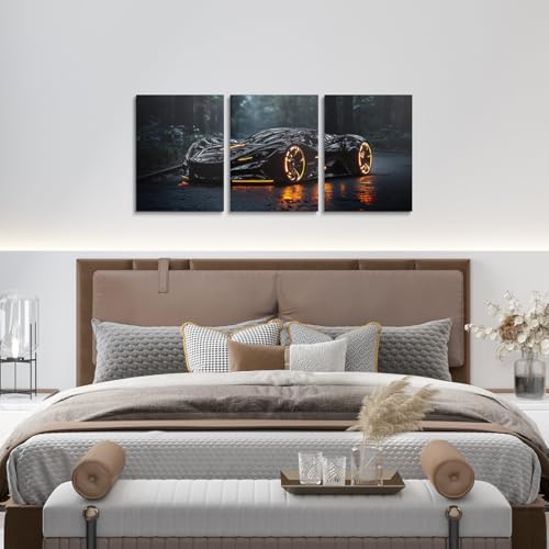 Boys Sports Car Canvas Wall Art Set of 3,Cool Black Race Car Wall Art for Kids Boys Girls Teens,3D Racing Cars Decor,Extreme Sports Theme Poster Prints Racing Games Race Cars,12x16 - color: Black Orange