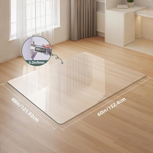 Tempered Glass Chair Mat 60" x 48" - 1/5" Thick, Heavy Duty, Anti-Slip Pads, for Office Chairs on Carpet or Hard Floorr with 4 Anti-Slip Pads, Rolling Glass Chair Mat - size: 60" x 48"