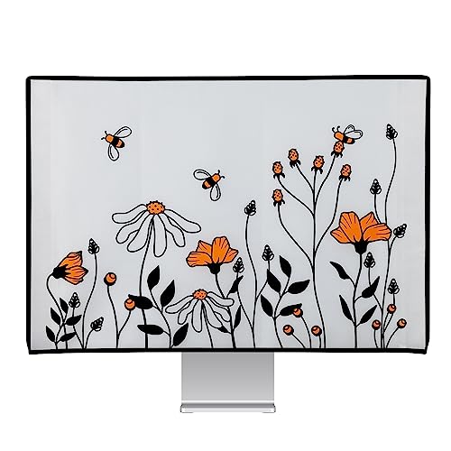 kwmobile Computer Monitor Cover Compatible with 20-22" monitor - Bees and Flowers Black/Orange/White