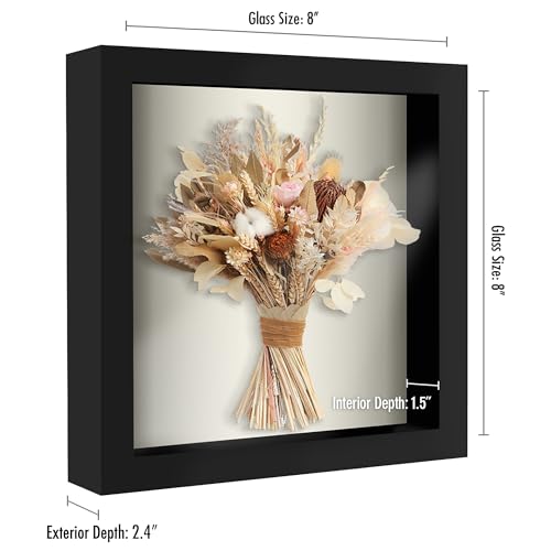 Americanflat 8x8 Shadow Box Frame with Shatter-Resistant Glass - Silhouette Collection - Small Shadow Box Display Case for Tabletop and Wall Display - Black with Soft Felt Back - color: Black, size: 8x8