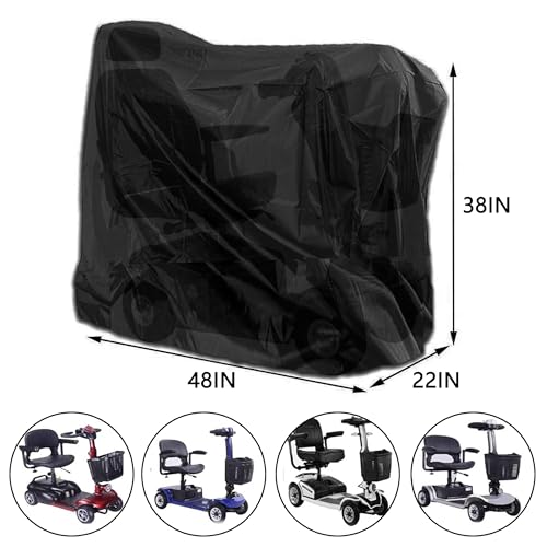 Sqodok Mobility Scooter Storage Cover, 420D Scooter Cover with Windproof Buckles Waterproof Scooter Weather Cover Protect from Dust Dirt Snow Rain Sun Rays, 48" x 22" x 38" - color: Black, size: L--48 x 22 x 38 inch