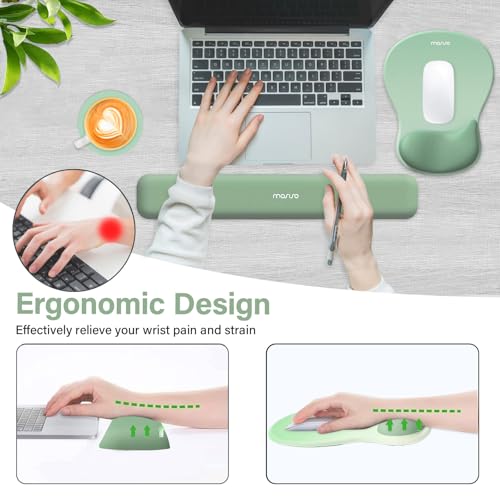 MOSISO Wrist Rest Support for Mouse Pad&Keyboard Set, Ergonomic Mousepad with Concave Curved Memory Foam, Non-Slip Base Pain Relief Comfortable Rectangular Easy Typing Pad for Home/Office, Green - color: Green