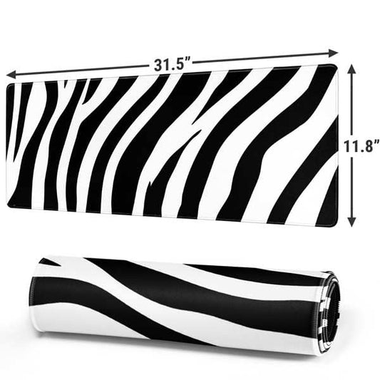 Skinit Large Gaming Mouse Pad - Zebra Print Design with Stitched Edges, Waterproof, Non-Slip Rubber Base, Desk Mat for Keyboard & Mouse, 31.5" x 11.8" inches - color: Black - PTTRNS07, size: 31.5" x 11.8"