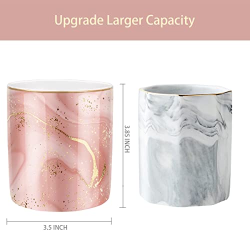 Large Capacity Colored Pen Holder for Desk, Ceramic Pencil Holder Pen Cup Marker Holder Makeup Brush Holders, Desk Accessories & Workspace Organizers for Home, Office, Red Marble - color: Red Marble 02