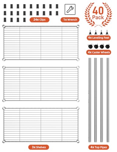 Simple Deluxe 3-Tier Heavy Duty Storage Shelves 750Lb Capacity, 24.02" D x 13.78" W x 21.97" H Shelving Unit for Pantry, Garage, Laundry and Kitchen, Chrome, 2 Pack - size: 3-Tier, 13.78"W x 24.02"D x 21.97"H, style: 2 Pack