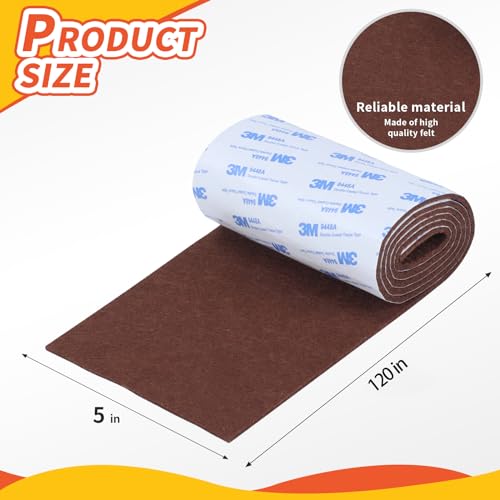 VOCOMO Felt Furniture Pads, Heavy Duty Felts Strip Roll with Adhesive Backing Felt Pads Furniture Feet Cuttable Felts Tape for Protecting Hardwood Floors(5 x 120 x 0.12 Inch, Brown) - color: Brown, size: 5" x 120" (1 Pack)