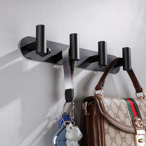 Coat Hook Rack, Wall Mounted Coat Rack with 4 Hooks, Heavy Duty Towel Hooks Rack Wall Hooks for Hanging Clothes Jacket, Stainless Steel Coat Hanger for Bathroom Entryway Mudroom(Matte Black) - color: Matte Black, size: 4 Hooks