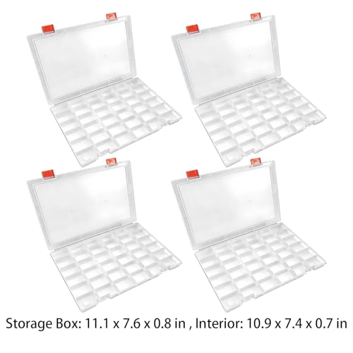 Varku 4 Pcs Plastic Organizer Box, 36 Grids Compartments, Clear Bead Storage Containers, Fixed Dividers, 11.1 x 7.6 x 0.8 in Versatile Craft Box for Parts, Jewelry - size: 4Pcs 36 Grids