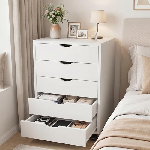 5 Drawer File Cabinet, Under Desk Storage Organization with Wheels, Mobile Filing Chest for Small Desk Printer Stand for Home Office, White - color: White, size: 15.75"D x 18.74"W x 25.39"H