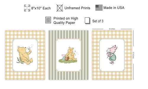 Monem Art 3-Piece Classic Characters Print - Pooh & Friends Poster - Nursery Art - Aesthetic Story Book Wall Design - Great Playroom or Kid's Room Decor - 8x10 UNFRAMED Wall Art - color: Style-14, size: 8"L x 10"W