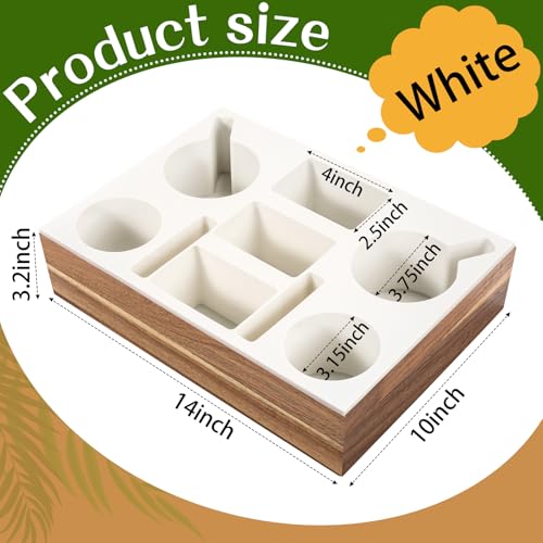 Yerliker Couch Cup Holder Tray, Silicone Lining Couch Caddy Waterproof Anti-spill Sofa Cup Holder for Bed Car Seat Organizer, Hold Mugs, Drinks, Snacks, Phones, Remotes(Rectangle,White,Acacia) - color: White, size: Acacia