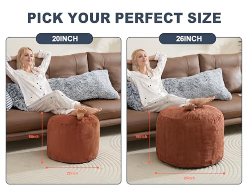 WSOFRLAC Pouf Ottoman Foot Stools Ottoman with Foam Small Corduroy Ottomans for Living Room Ottomans Pouf 20x15 Floor Poufs Foot Rest for Office Chair Orange Foot Stool Small - color: Orange, size: 20"D x 20"W x 15"H