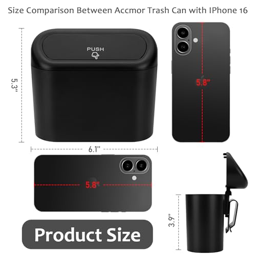 Accmor Car Trash Can with Lid, Mini Auto Dustbin Garbage Organizer Holder 2 Packs, Automotive Storage Container Bin with 60 Pcs Bags for Vehicle, Home, Office - color: 2 Black