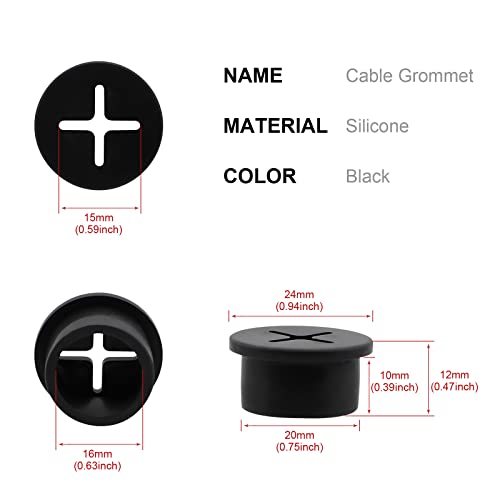 Desk Grommet, 3/4 Inch Flexible Rubber Grommets, Silicone Cable Cord Grommet Wire Hole Cover for Desk, Table and Other Furnitures(12Pack) - size: 3/4IN/20mm Black