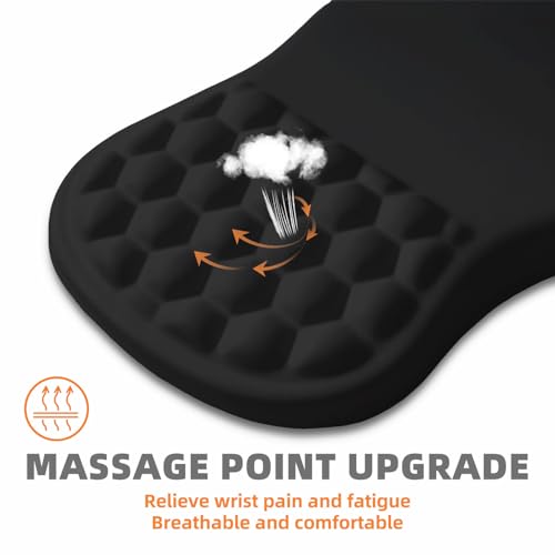 Ergonomic Mouse Pad with Wrist Rest, Memory Foam Wrist Support for Carpal Tunnel Pain Relief, Massage Design Mousepad and Non-Slip Base for Office and Gaming, 12x8 Inch, Black - color: Black