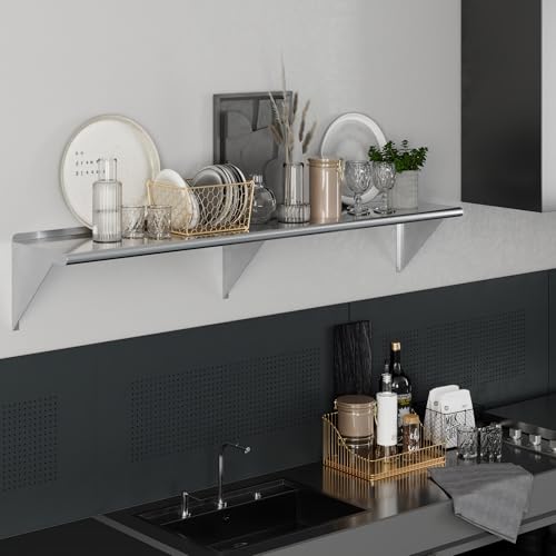 AmGood 14" X 72" Stainless Steel Wall Shelf | Metal Shelving | Garage, Laundry, Storage, Utility Room | Restaurant, Kitchen | Food Prep | NSF Certified