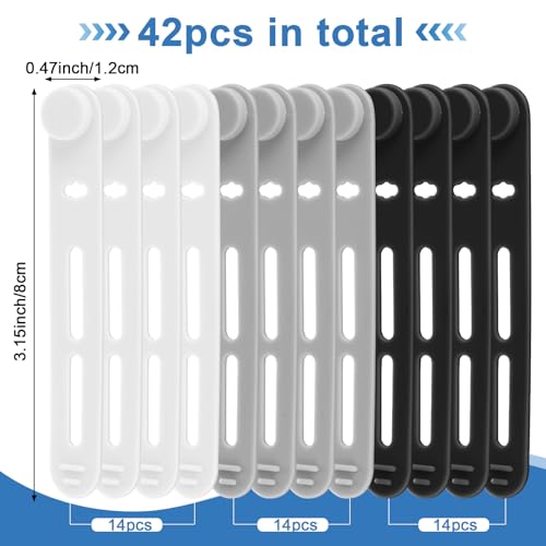 Tellegloww 42 Pcs Silicone Cable Ties Reusable Cord Organizer Adjustable Data Cable Wraps for Earphone Phone Charger Computer Cord Management Straps Travel Essentials(Black, White, Gray,3.15 Inch) - color: Black, White, Gray,, size: 3.15 Inch