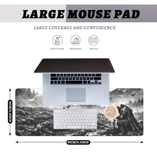 Knight Mouse Pad Dark Battlefield Fantasy Large Gaming Mouse Mat with Stitched Edges,Non-Slip Waterproof Rubber Base Office Computer Keyboard Laptop 31.5"x11.8" - color: Knight, size: 31.5L x 11.8W inches