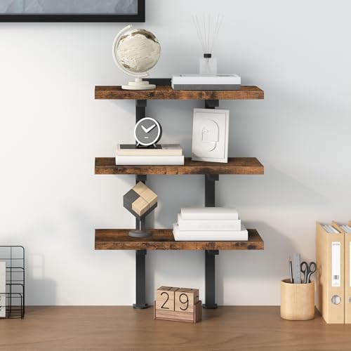 MAHANCRIS Clamp On Desk Organizer, 3-Tier Desktop Bookshelf, Adjustable Desk Storage Shelf, Metal Frame, for Office, Study and Game Room, Rustic Brown DSHR3601 - color: Rustic Brown, size: 3-Tier