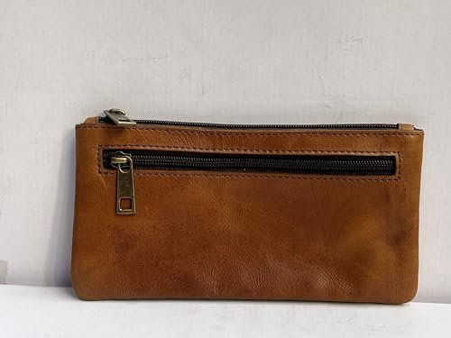 Vintage Leather Pencil Case Pouch, Pen Pouch for Work & University, for Men,Women/Leather Pencil Cases for Adults Perfect for Office/Tool Pouch Zipper Bag, Small Tool Bag (Light Tan) - color: Light Tan