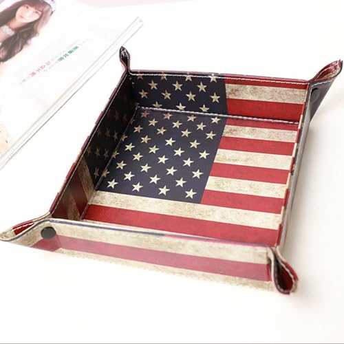 Valet Tray Desktop Storage Organizer, Vegan Leather Catchall Bedside Vanity Tray Nightstand Caddy Holder for Remote Controller, Watch, Keys, Phone, Wallet, Sunglasses, Jewelry - Flag - color: Flag Design