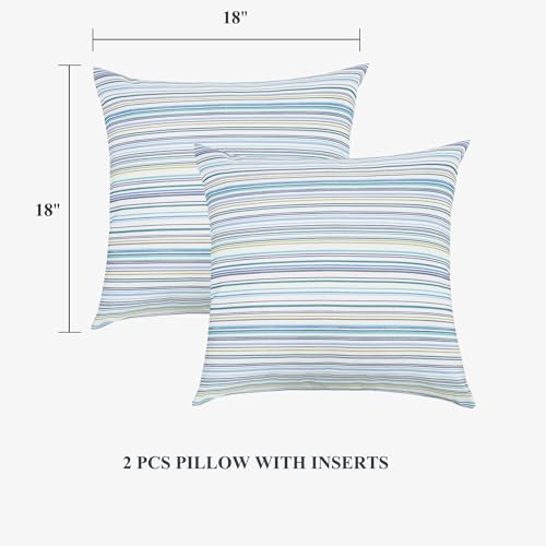 FUNHOME Outdoor Pillow Covers ONLY, No Insert! Pack of 2 Square Throw Pillow Covers, Decorative Water-Repellent Modern Cushion Cases for Sofa Patio Couch Decoration 18 x 18 Inch-Blue Stripe - color: Blue Stripe, size: 18"L x 18"W(No Insert)