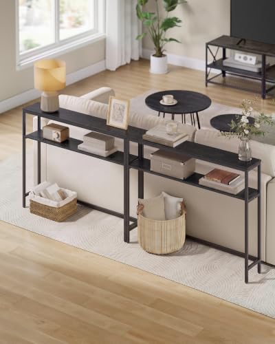 VASAGLE Console Table, 2-Tier Narrow Sofa Table with 2 Shelves, 7.9 x 39.4 x 31.5 Inches, for Living Room, Hallway, Entryway, Charcoal Gray and Ink Black ULNT131B22V1 - color: Charcoal Gray + Ink Black, size: 39.4"W - Without Power Outlet
