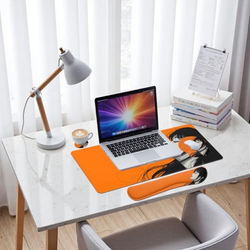 Anime Girl Aesthetic Desk Mat Set Minimal Line Art Portrait Mouse Pad with Wrist Rest 4in1 Desk Mat for Desktop Ergonomic Computer Desk Arm Wrist Anti-Slip Computer Mouse Pad Home Office Gaming - color: Anime Girl Aesthetic