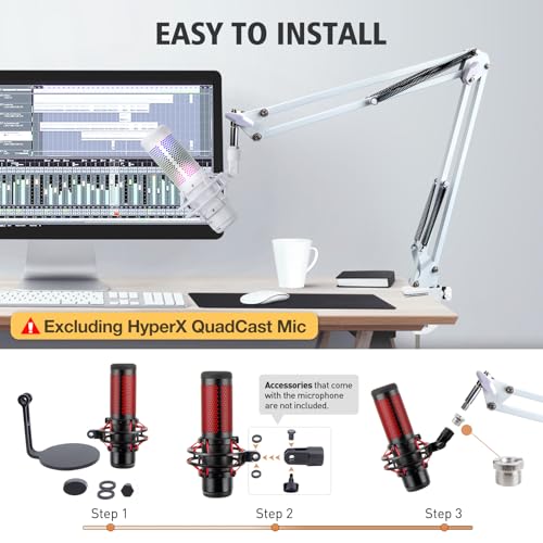 For HyperX QuadCast S White Boom Arm - White Mic Arm Compatible with Hyper x QuadCast, Microphone Boom Arm with Pop Filter, Improve Sound Quality, Mic Boom Arm for Hyperx QuadCast by SUNMON - color: White Mic Boom Arm