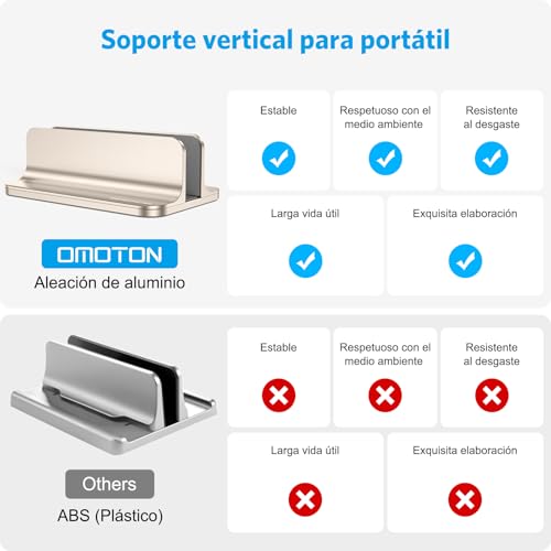 OMOTON Vertical Laptop Stand Holder, Desktop Aluminum Stand for MacBook with Adjustable Dock Size, Fits All MacBook, Surface, Chromebook and Gaming Laptops (Up to 17.3 inches), Starlight - color: Starlight