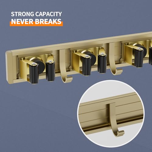 reliahom Broom Holder Wall Mount, 5 Racks with 4 Hooks Bronze - Mop Storage Tool Racks, Broom Hanger Tool Organizer for Garage, Kitchen, Garden, Laundry Room - color: Bronze, size: 1 Pack 5R4H
