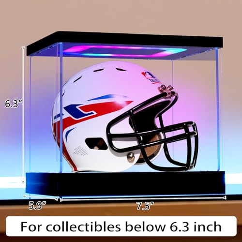 Mini Helmet Display Case with Light, Acrylic Clear 1/2 Football Baseball Helmet Showcase with Multiple Color Lights for Sports Collectibles(7.5×5.9×6.3inch) - size: 7.5*6*6.3 in