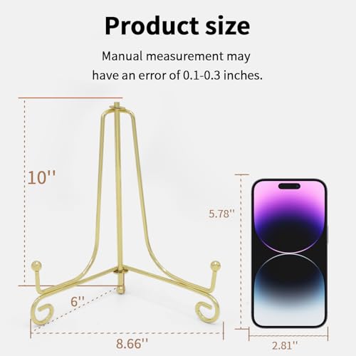 Iron Plate Stands for Display, Foldable Book Holder & Easel Stand for Sign, Versatile Poster Stand and Small Plate Stand for Home Decor, Art, Photo Frame, Card, Crystal Display (Gold, 10 inch (2Pcs)) - color: Gold, size: 10 inch (2Pcs)