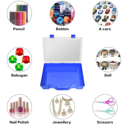 ALCYON 1600+ Trading Card Storage Box, Waterproof Plastic TCG Card Organizer with 4 Clear Display Cases & Removable Dividers, Deck Holder for Baseball, Football, Sports, MTG, PM Game Collections-Blue - color: blue